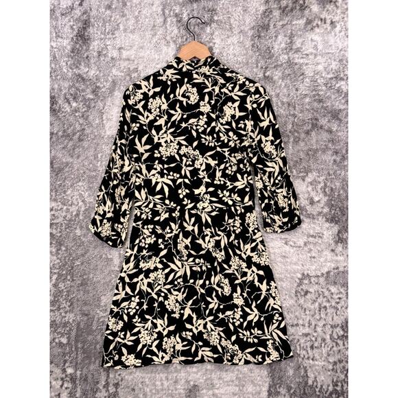 Ba&sh Dress Small Womens Black Floral Shawl Collar Button Down Mini - Picture 3 of 9
